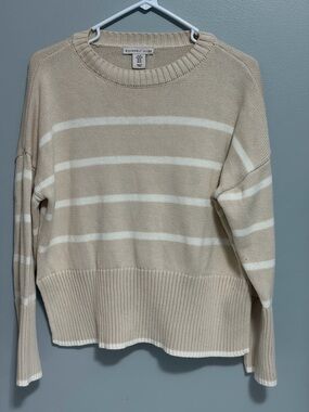 Sincerly Jules Beige and White Striped Crewneck Sweater